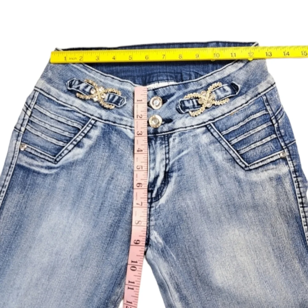 Silver Diva Colombian Women's Rhinestones Blue Jeans Size 12 - Picture 7 of 16